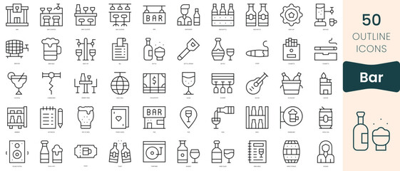 Set of bar icons. Thin linear style icons Pack. Vector Illustration