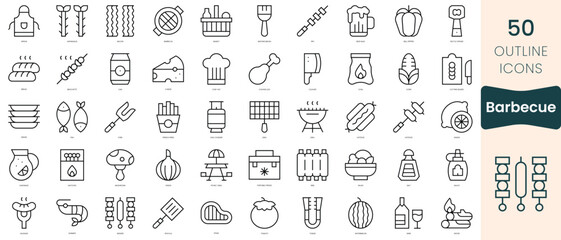Set of barbecue icons. Thin linear style icons Pack. Vector Illustration - obrazy, fototapety, plakaty