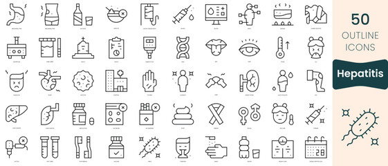 Set of hepatitis icons. Thin linear style icons Pack. Vector Illustration - obrazy, fototapety, plakaty