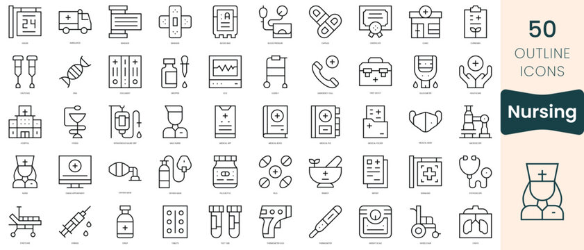 Set of nursing icons. Thin linear style icons Pack. Vector Illustration