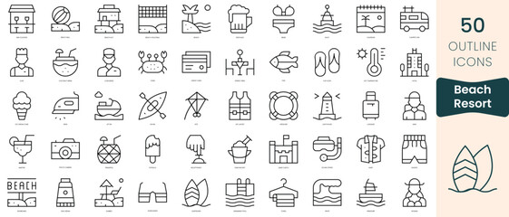 Set of beach resort icons. Thin linear style icons Pack. Vector Illustration