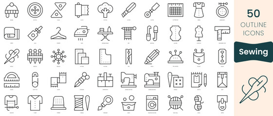 Set of sewing icons. Thin linear style icons Pack. Vector Illustration