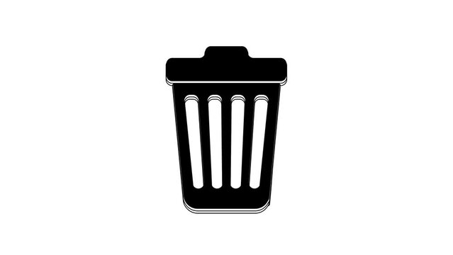 Black Trash can icon isolated on white background. Garbage bin sign. 4K Video motion graphic animation