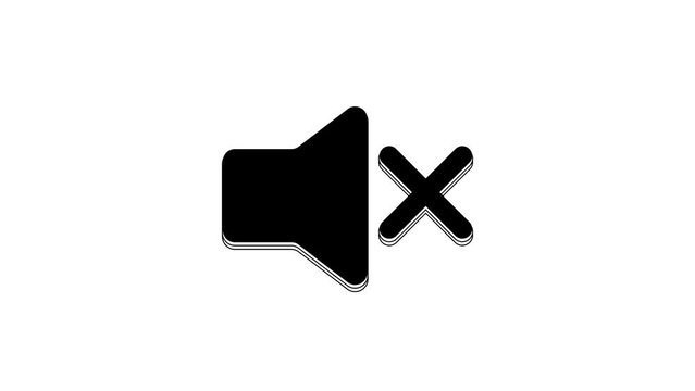 Black Speaker mute icon isolated on white background. No sound icon. Volume Off symbol. 4K Video motion graphic animation