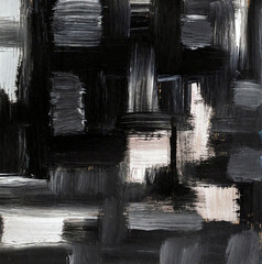 Black and white abstract hand-painted oil paint background. Geometric brushstrokes.