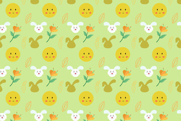 Trendy Cute bunny easter Element seamless pattern with decorative eggs. Easter holiday Pastel background for website, printing on fabric, gift wrap and wallpapers