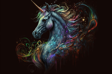 Naklejka na ściany i meble Wonderful painting a colorful Unicorn, Generative AI, wallposter, artistic painting
