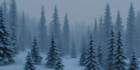 snow covered trees in winter landscape background, illustration, Generative, AI