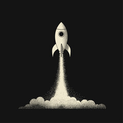 Rocket launch, vector illustration business startup. Rocket taking off into space.