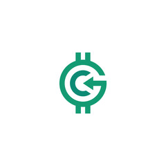 GC dollar coin logo for icon, symbol, web, logo, design, business, illustration, banking, financial logo, vector, concept, technology, trade logo, company, invesment, dollar, logo letter