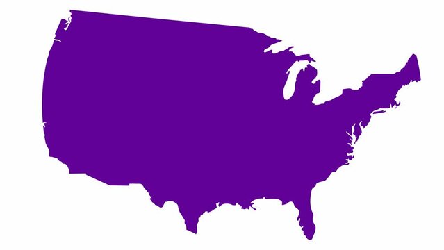 Animated violet USA map. United states of america. Vector illustration isolated on a white background.