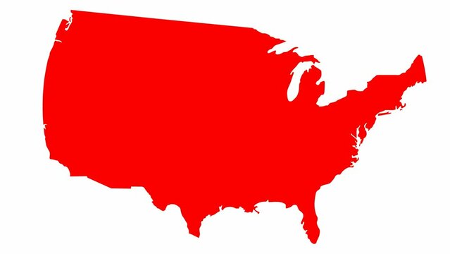 Animated red USA map. United states of america. Vector illustration isolated on a white background.