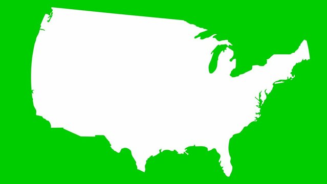 Animated white USA map. United states of america. Vector illustration isolated on a green background.