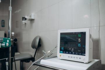 Heart rate monitor in hospital theater. Medical vital signs monitor instrument in a hospital