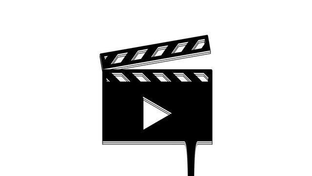 Black Movie clapper icon isolated on white background. Film clapper board. Clapperboard. Cinema production or media industry concept. 4K Video motion graphic animation