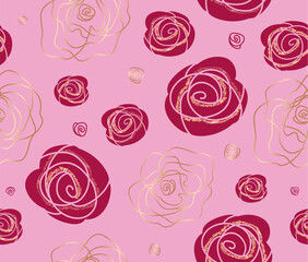 Rose wallpaper vector  background. Rose flower element in red and gold colors for wallpaper design. Vector illustration flowers background.  
