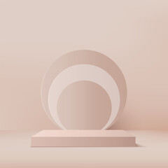 Obraz premium 3d cream color podium and minimal cream color wall scene. 3d podium minimal abstract background. Pastel color abstract room design. Vector