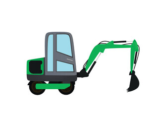 Small green excavator. vector illustration.