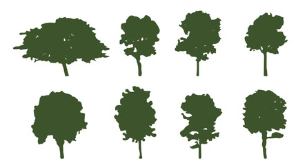 set silhouette tree isolated on white background with clipping path