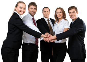 a group of professionals with hands together