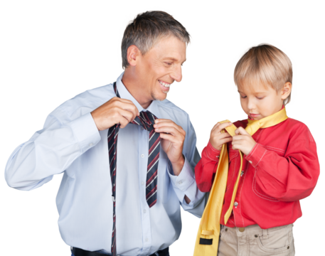 Businessman and Son Tying their Neckties