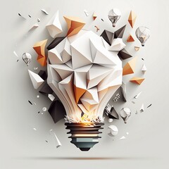 illustration of a paper  bulb with ideas exploding on white background