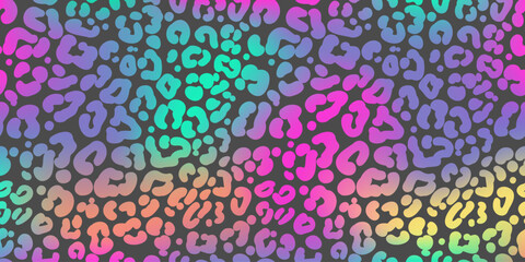 Neon leopard pattern. Rainbow-colored spotted background. Vector animal print. Wallpaper © Chorna_L