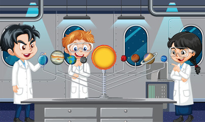 Kids considering solar system model © blueringmedia