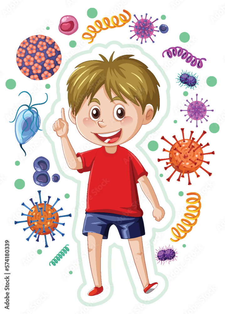 Poster a boy surrounded by germs