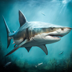 Obraz premium Generative AI Illustration of a Beware the Jaws: A 3D Illustration of a Shark Attack