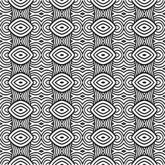 Vector geometric seamless pattern. Minimal ornamental background with abstract shapes. Black and white texture. Simple abstract ornament background. Dark repeat design for decor, fabric, cloth.