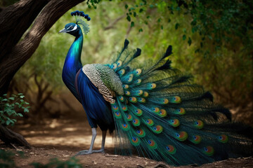 Obraz premium Indian peafowl or blue peafowl a kind of peacock in the pheasant and quail family Found in India, Pakistan, Nepal, Bangladesh, Bhutan and Sri Lanka .