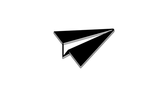 Black Paper plane icon isolated on white background. Paper airplane icon. Aircraft sign. 4K Video motion graphic animation