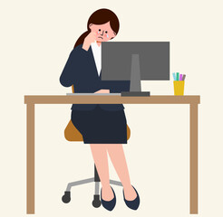 新入社員の女性がデスクのパソコンの前で泣いているイラスト