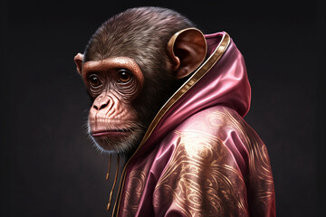 Cool monkey portrait with Rapper Dress. Generative AI