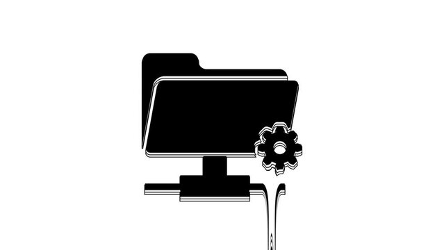 Black FTP settings folder icon isolated on white background. Software update, transfer protocol, router, teamwork tool management, copy process. 4K Video motion graphic animation