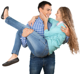 A beautiful cheerful loves couple hug