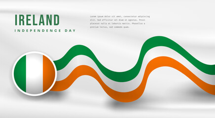 Banner illustration of Ireland independence day celebration with text space. Waving flag and hands clenched. Vector illustration.