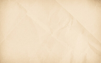 Brown recycled craft paper texture as background. Cream paper texture, Old vintage page or grunge vignette. Pattern rough art creased grunge letter. Hardboard with copy space for text.