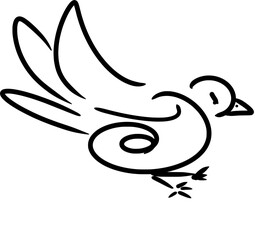Vector drawing of a pigeon, dove. Sketch, contour,silhouette,flat,black and white.In cartoon style, hand drawn, doodle, isolated. Silly, cute, funny. Birds, animal, city, character, emotion