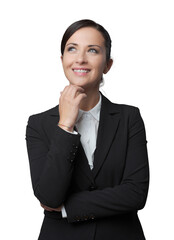 Smiling businesswoman with hand on chin