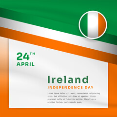 Square Banner illustration of Ireland independence day celebration with text space. Waving flag and hands clenched. Vector illustration.