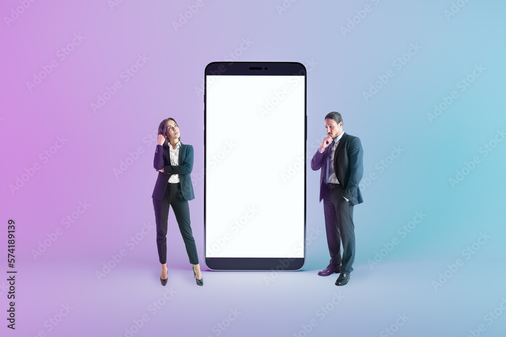 Poster mobile and online services concept with blank white modern smartphone screen with place for web desi