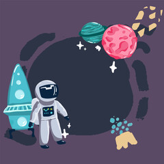 Naklejka premium horizontal space background with abstract shape and planets. Web design. space exploring. vector illustration