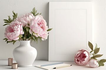 Spring_summer_floral_still_life._Pink_peony_flowers with free space for text