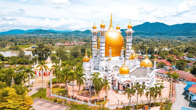 Aerial view of the Ubudiah Mosque at Kuala Kangsar, Perak, Malaysia