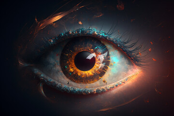 Closeup of a beautiful colorful human eye, abstract concept