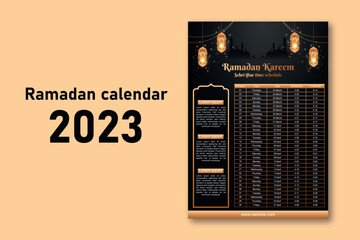 Ramadan Kareem Islamic calendar template and sehri ifter time schedule