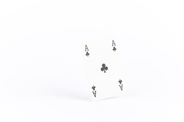 playing poker cards, ace on white background