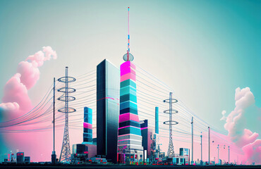 Smart city and super fast 5G communication network painting representation concept in art style made with generative AI